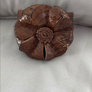 Brown faux leather flower bangle